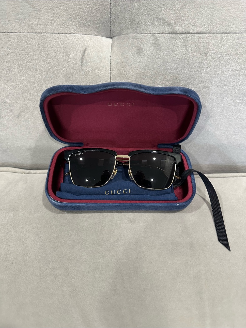 Gucci Men’s Black and Gold Square Sunglasses